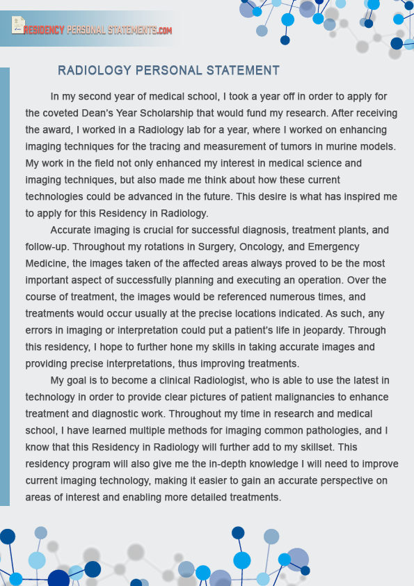 radiology residency personal statement sample